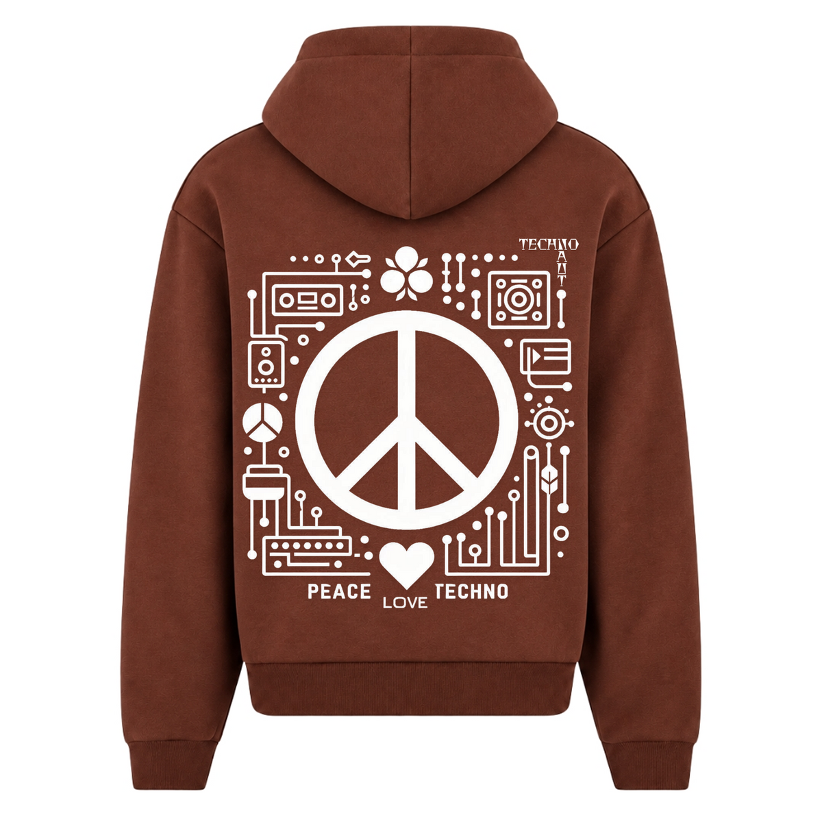 PEACE.LOVE.TECHNO. - Oversized Zipper - Chocolate Brown - Rueckseite