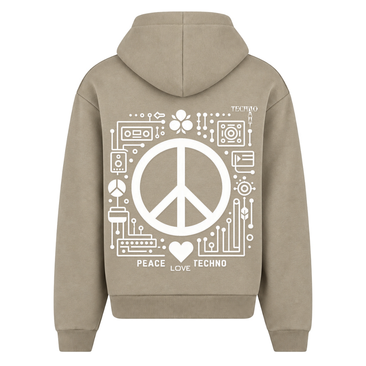 PEACE.LOVE.TECHNO. - Oversized Zipper - Pale Olive - Rueckseite