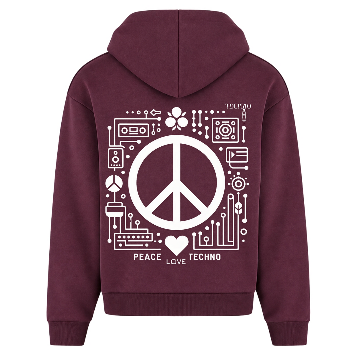 PEACE.LOVE.TECHNO. - Oversized Zipper - Plum Purple - Rueckseite