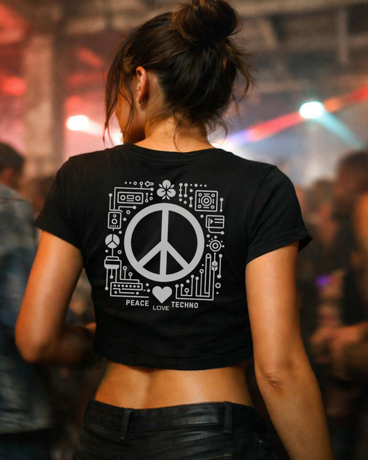 PEACE. LOVE. TECHNO. - Cropped Tee