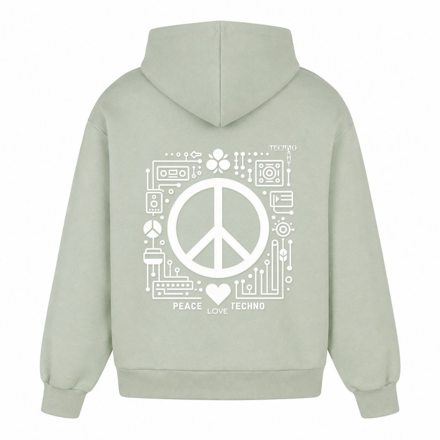 PEACE. LOVE. TECHNO. - Oversized Hoodie - light asphalt