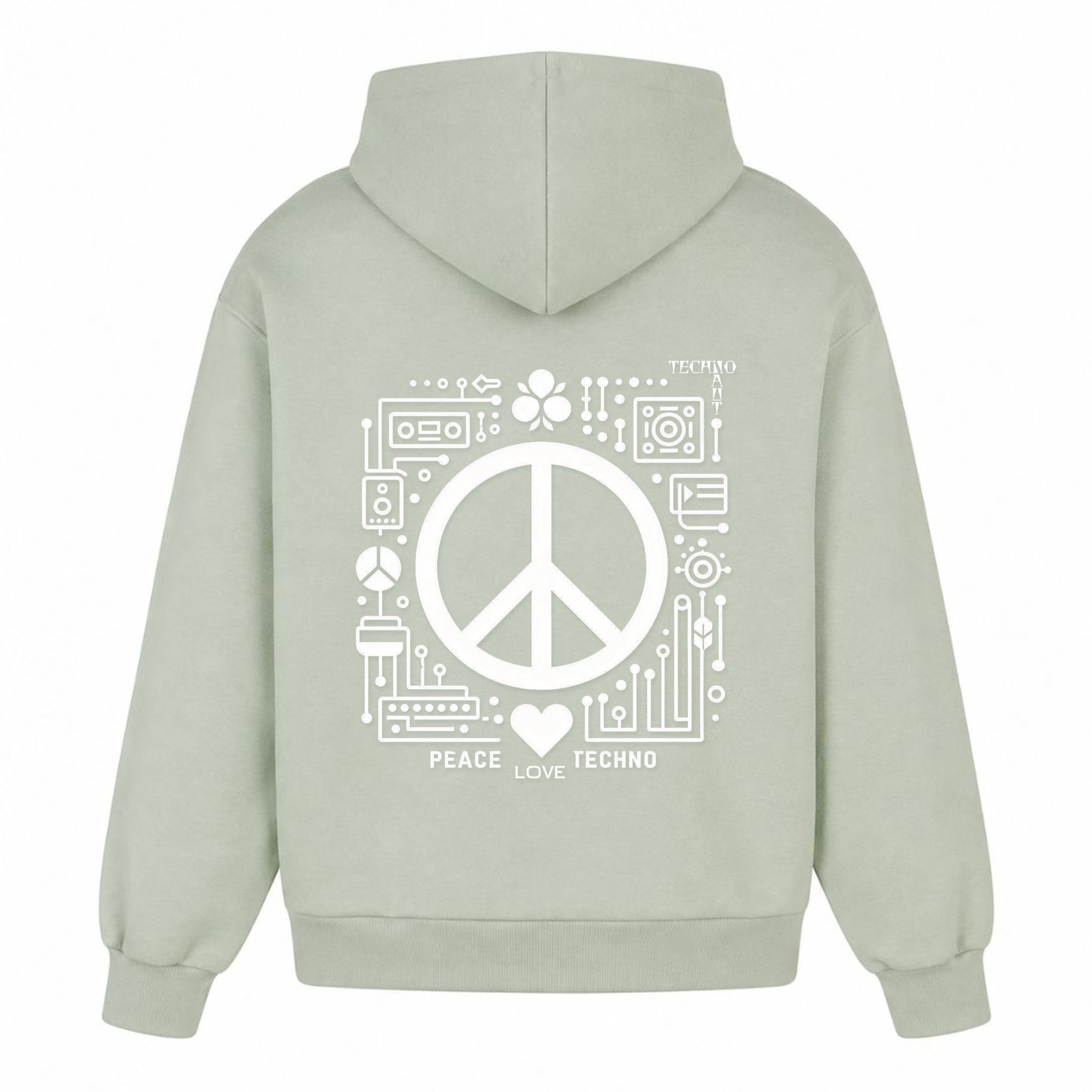 PEACE. LOVE. TECHNO. - Oversized Hoodie - light asphalt