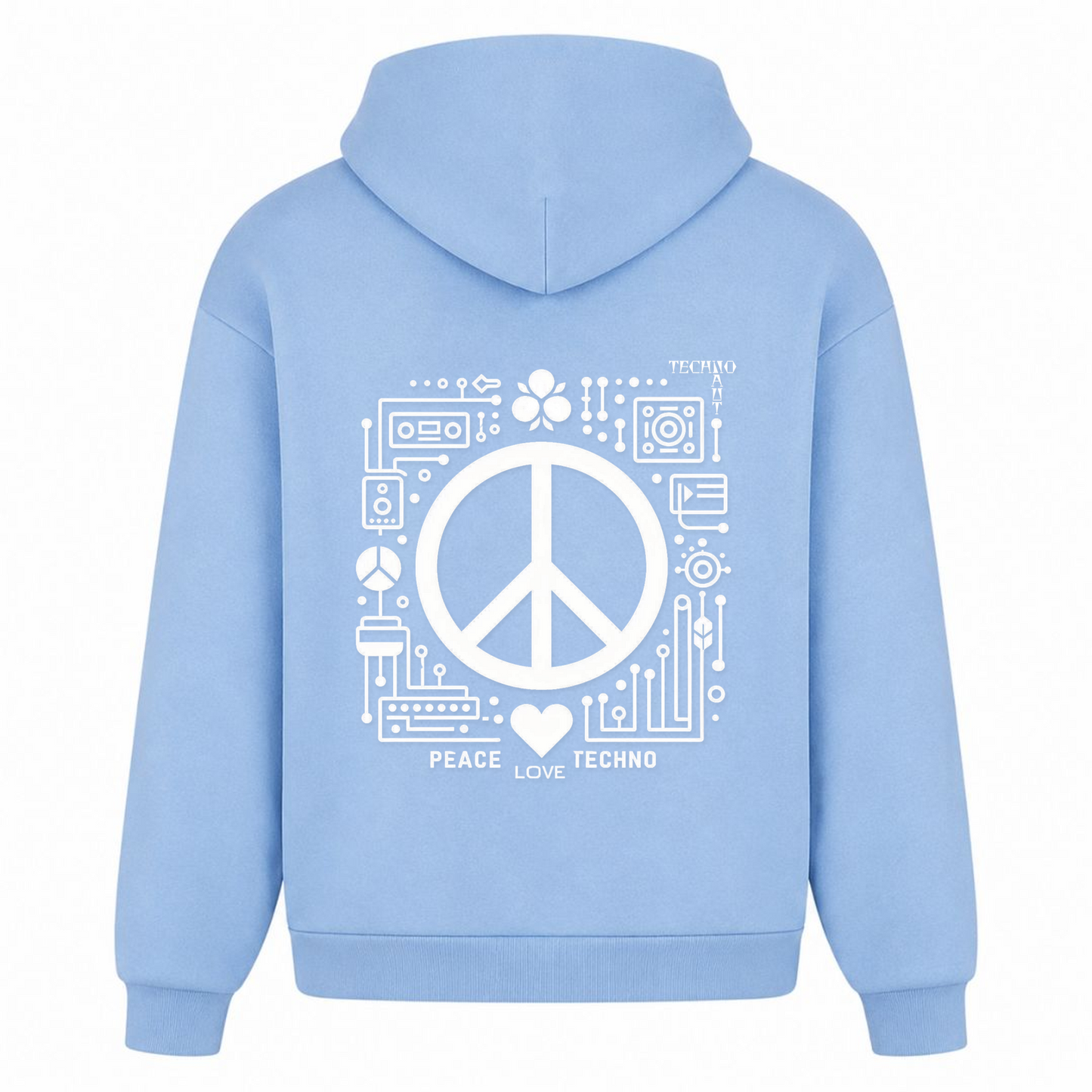 PEACE. LOVE. TECHNO. - Oversized Hoodie - powder blue