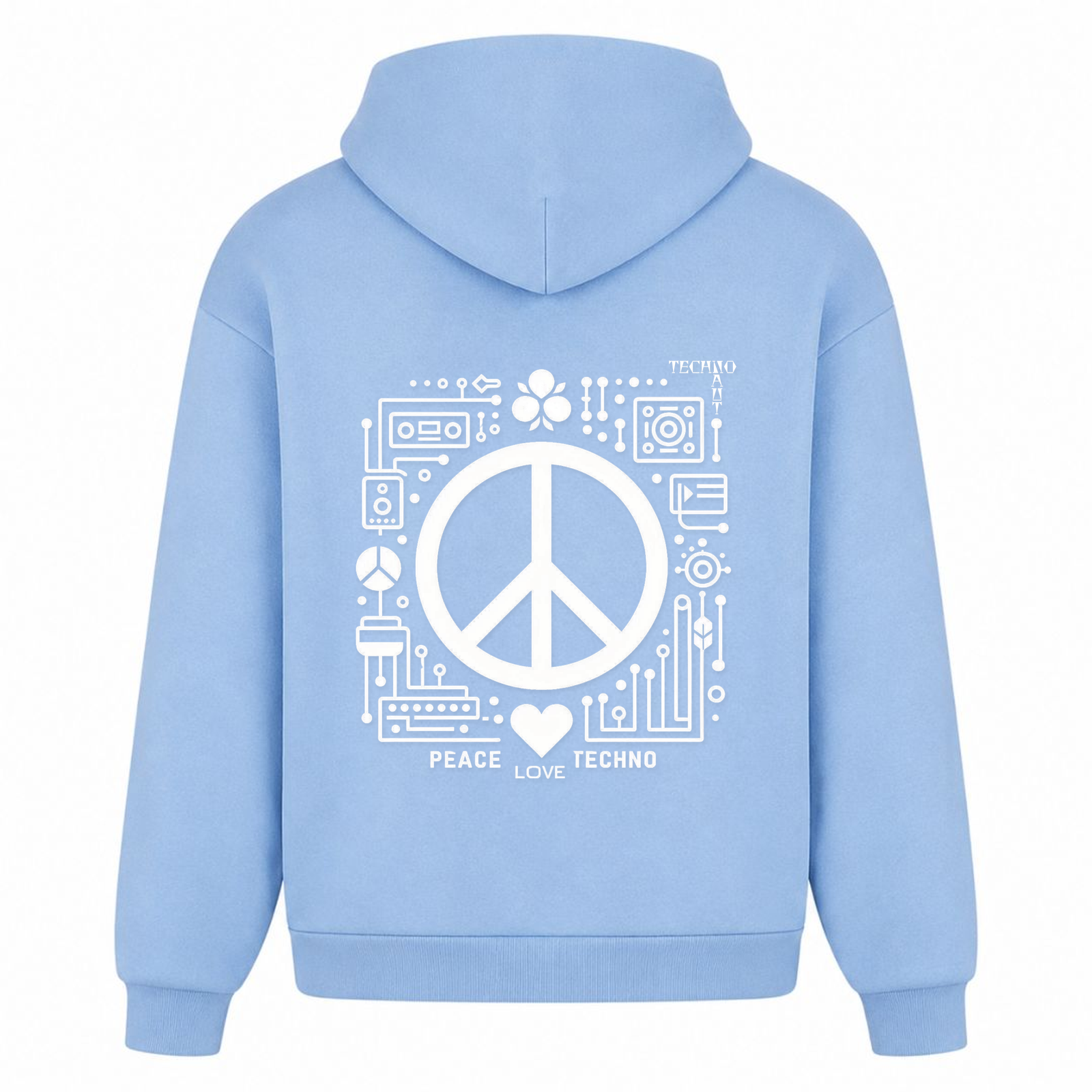 PEACE. LOVE. TECHNO. - Oversized Hoodie - powder blue