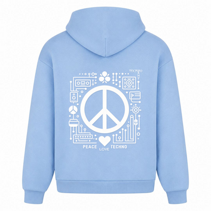 PEACE. LOVE. TECHNO. - Oversized Hoodie - powder blue