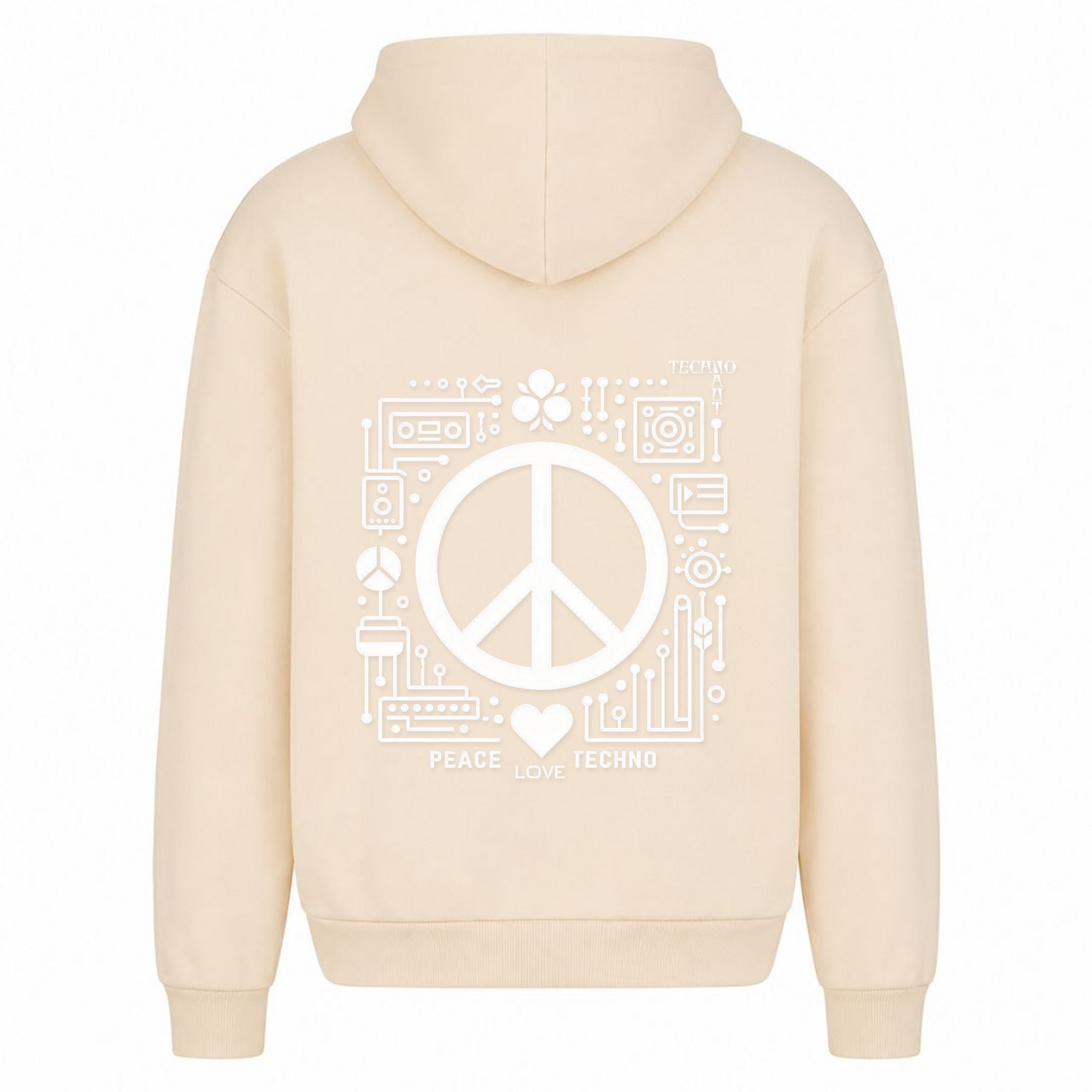 PEACE. LOVE. TECHNO. - Oversized Hoodie - White Sand