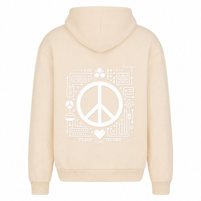 PEACE. LOVE. TECHNO. - Oversized Hoodie - White Sand