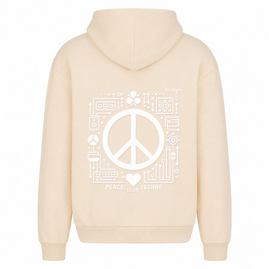 PEACE. LOVE. TECHNO. - Oversized Hoodie - White Sand