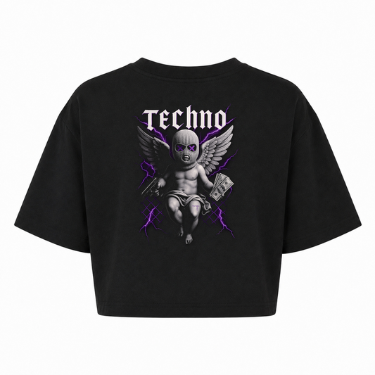 BAD ANGEL - Lady´s Cropped Oversize Shirt - schwarz