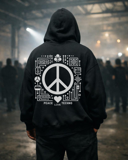 PEACE. LOVE. TECHNO. - Oversized Hoodie