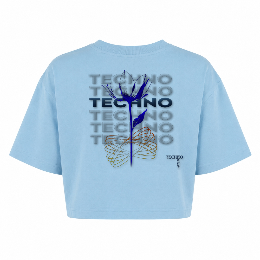 Techno Flower - Lady's Short Oversize Shirt - powder blue