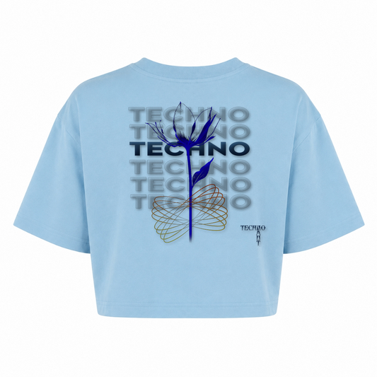 Techno Flower - Lady's Short Oversize Shirt - powder blue