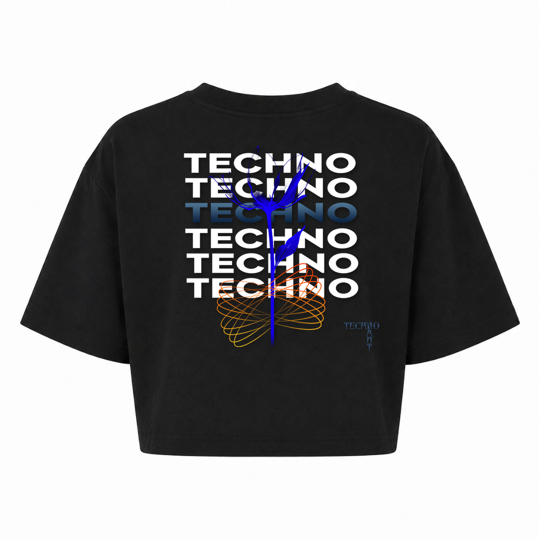 Techno Flower - Lady's Short Oversize Shirt - schwarz