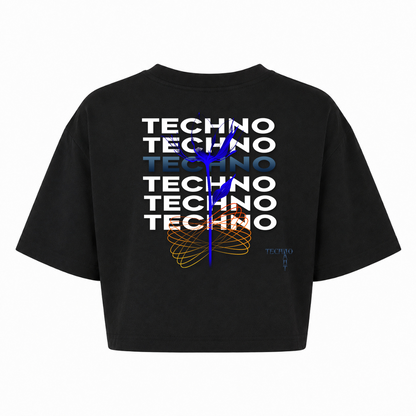 Techno Flower - Lady's Short Oversize Shirt - schwarz
