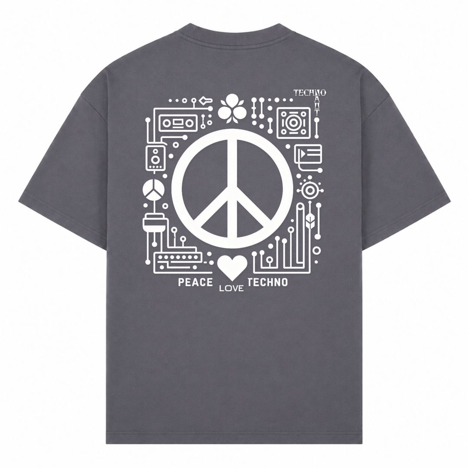 PEACE. LOVE. TECHNO. - Oversized Shirt - dark grey 