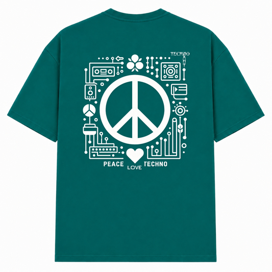 PEACE. LOVE. TECHNO. - Oversized Shirt - Green