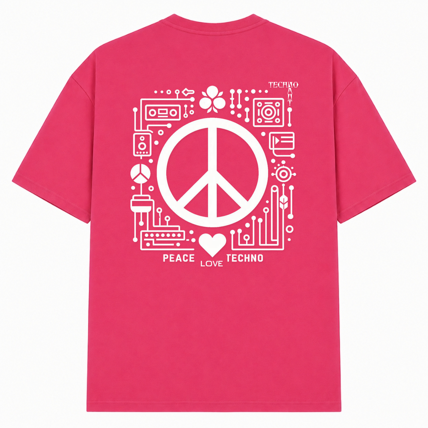 PEACE. LOVE. TECHNO. - Oversized Shirt - Hibiskus Pink
