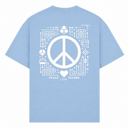 PEACE. LOVE. TECHNO. - Oversized Shirt - powder blue