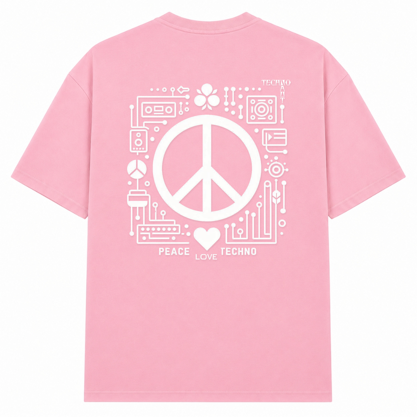 PEACE. LOVE. TECHNO. - Oversized Shirt - Soft Pink 