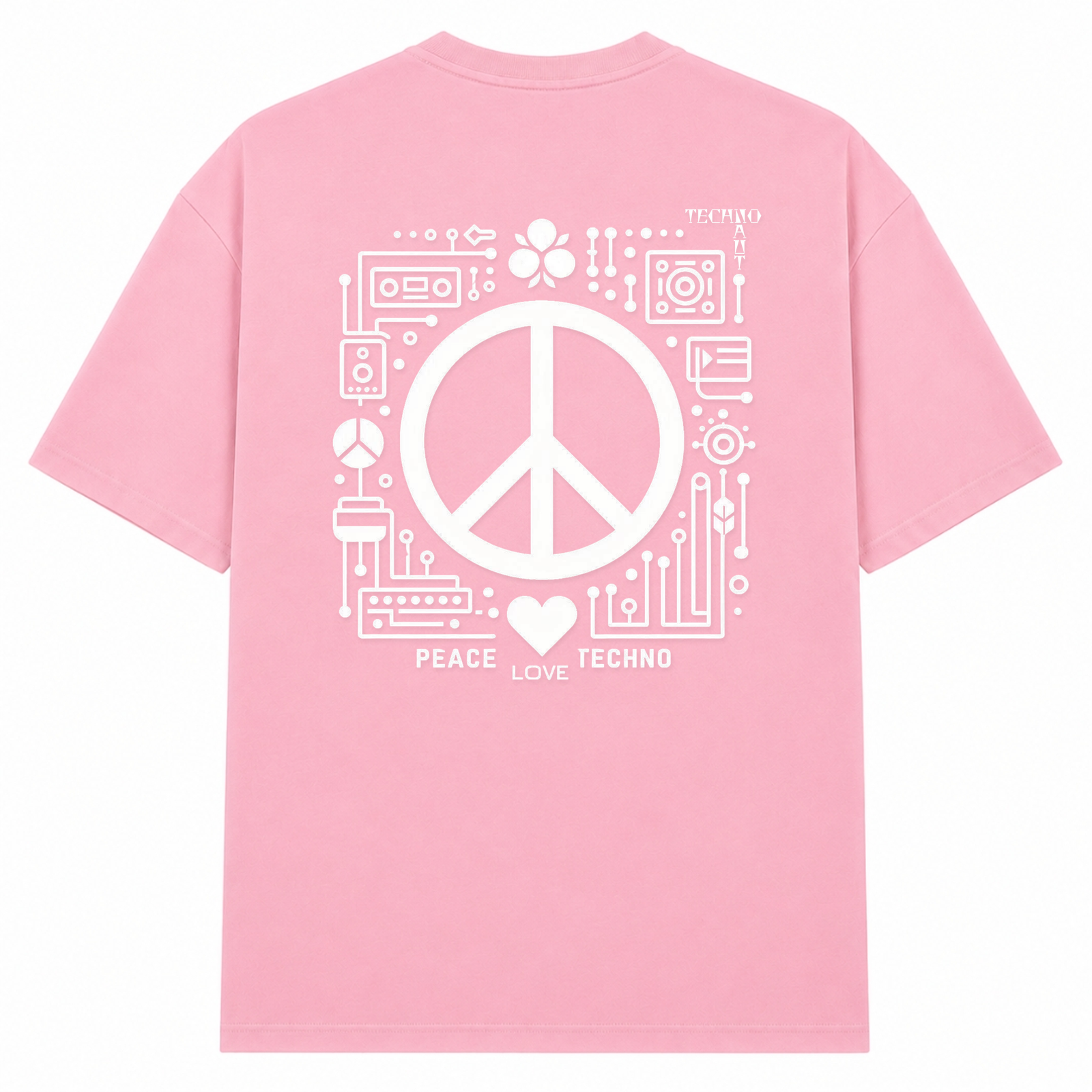 PEACE. LOVE. TECHNO. - Oversized Shirt - Soft Pink 