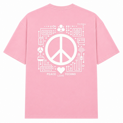 PEACE. LOVE. TECHNO. - Oversized Shirt - Soft Pink 